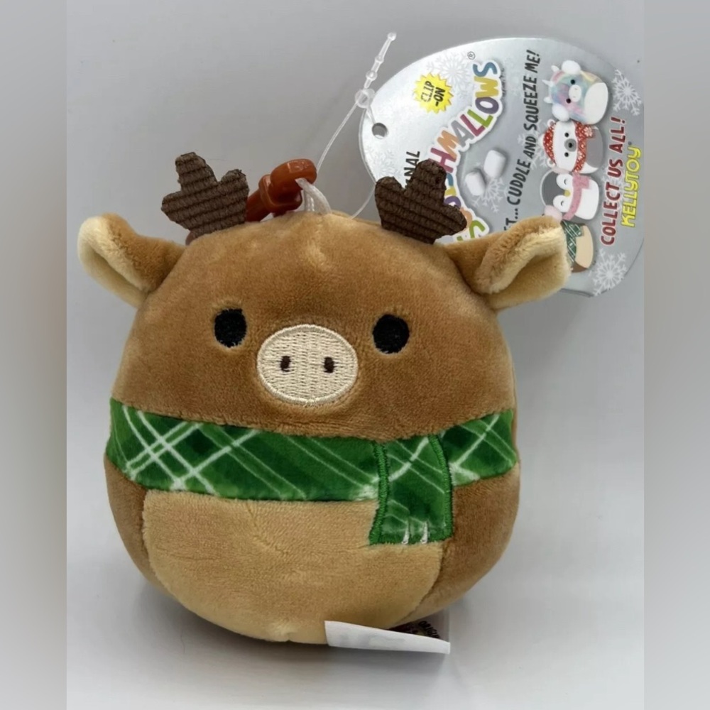 NWT 3” Ruby the Reindeer Wearing Scarf Squishmallow Clip — Holiday Collection